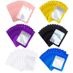 50pcs Colorful Foil Zip Lock Bags With Transparent Window Reusable Hanging Bags For Jewelry Display And Packaging