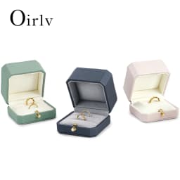 Oirlv Luxurious Velvet Ring Box Set-Elegant Single & Double Ring Holder for Wedding Anniversary Gifts Jewelry Storage Organizer