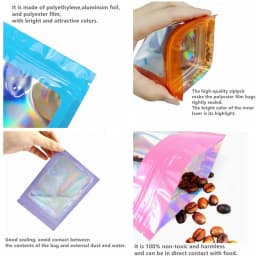 50Pcs Thick Smell Proof Mylar Bag Holographic Laser Color Plastic Packaging Pouch Jewelry Retail Storage Pouch Gift Zip Lock Bag