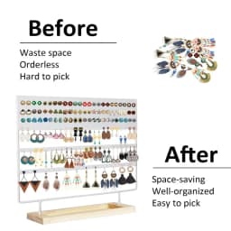 Earring Holder Organizer Stand - Earrings Display Rack 144 Holes Jewelry Holder Tower with Wooden Tray for Earrings Rings White