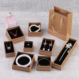 12pcs Brown Paper Jewelry Box Bracelet Necklace Ring Earrings Boxes Wedding Gifts Packaging Case Container Organizer Accessories