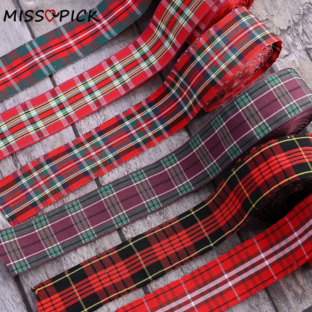 5Yards 2.5cm Plaid Ribbon Christmas Plaid Ribbon For Hair Bow Party Christmas Decoration Diy Gift Wrapping