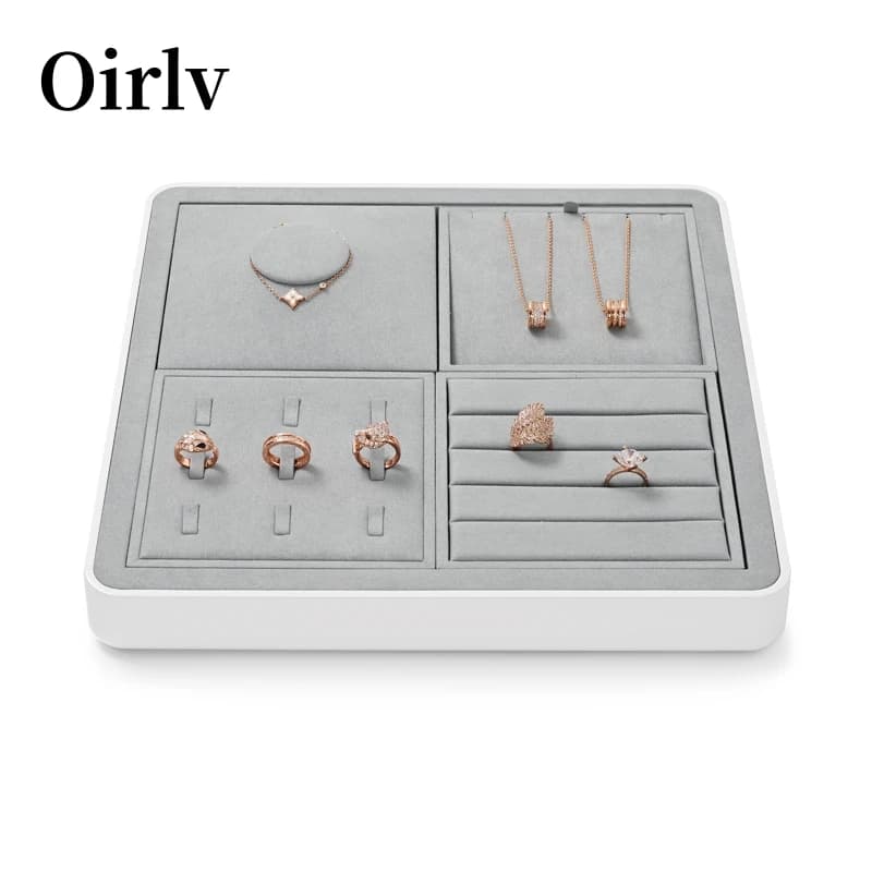 Oirlv Display Trays Grey Velvet Jewelry Display Tray for Ring Earrings Bangle Necklace Tray Organizer Jewelry Display Tray Grey