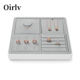 Oirlv Display Trays Grey Velvet Jewelry Display Tray for Ring Earrings Bangle Necklace Tray Organizer Jewelry Display Tray Grey