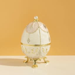 Hand Painted White Easter Egg Faberge Egg Jewelry Trinket Box Classic Ornaments Vintage Craft Gift for Home Decor
