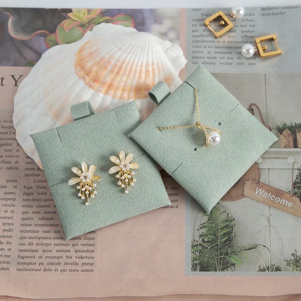 5pack 6x6cm Beige Microfiber Handmade Jewelry Packaging Necklace Earring Bracelets Display Card Jewelry Box Pouch Insert Pad