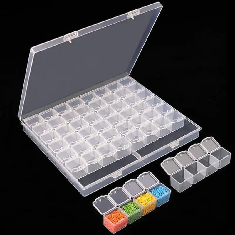 1Pcs 56 Grids Diamond Art Bead Organizer Box Compact & Portable Clear Plastic Case for Jewelry & Gems Storage and Organizing