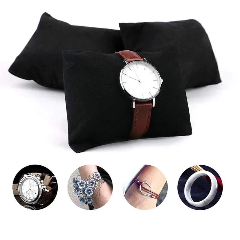 12 Pack Small Black Watch Pillow Velvet Bracelet Pillow Jewelry Displays Watch Bracelet Bangle Cushions Stand for Boxs