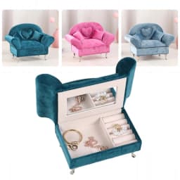X5QD Rose Flannel Jewelry Organizers Sofa Soft Fabric Jewelry Case Accessories
