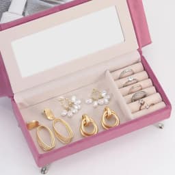 X5QD Rose Flannel Jewelry Organizers Sofa Soft Fabric Jewelry Case Accessories