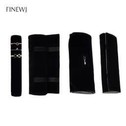 Portable Black Velvet Travel Jewelry Carrying Case Roll Bag Pendant Necklace Bracelet Earrings Ring Storage Bag Organizer Pouch
