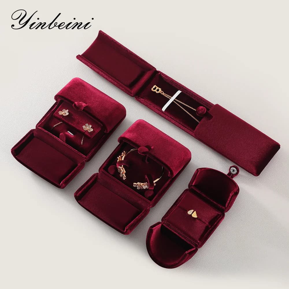 Yinbeini Velvet Jewelry Storage Box Ring Earring Bracelet Necklace Display Box for Wedding Proposal Engagement H024