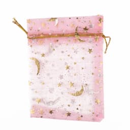 50pcs 9x12cm 11x16cm 13x18cm 17x23cm Mixed Gold Moon Star Adjustable Drawstring Pouch Bags for Wedding Gifts Organza Jewelry