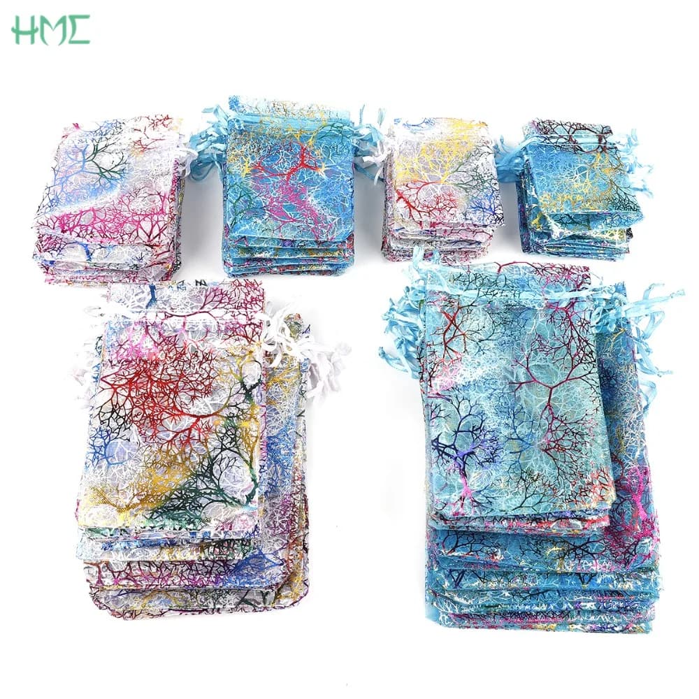 10/20/50Pcs White Blue Colorful Drawstring Organza Bags Jewelry Packaging Display Bags Wedding Party Gift Bags Jewelry Pouches