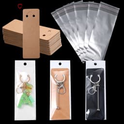 50Pcs Kraft Paper Card with 50Pcs Self-Adhesive Bags Blank Cardboard Holder Tags For Long Drop Earring Jewelry Display Packaging