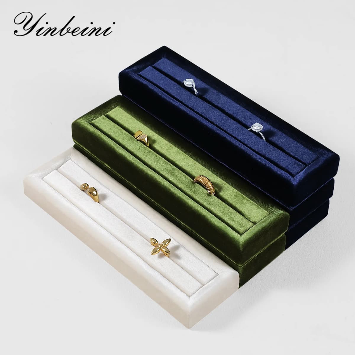 Yinbeini Velvet Ring Display Stand Single Row Ring Ear Stud Storage Organizer Jewelry Shop Showcase Props TB045