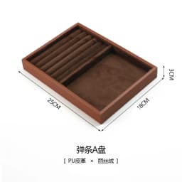 Brown Leather Jewelry Tray with Velvet Inside Watch Stand Necklace Ring Bracelet Storage Organizer Tray Earring Brooch Holder