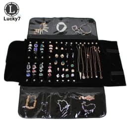 Portable Zipper Velvet Jewelry Roll Storage Bag Ring Pouch Pendant Necklace Folding Travel Organizer Earrings Bag