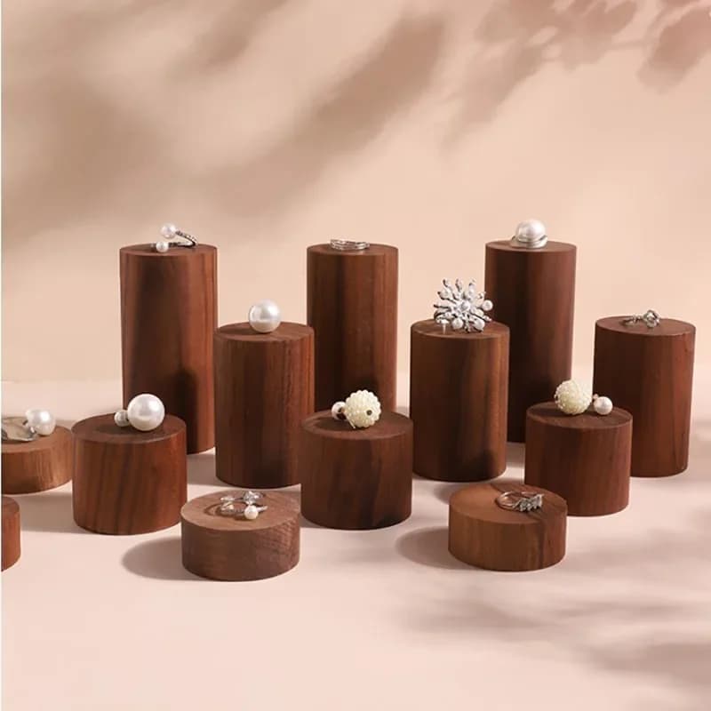 Wooden Round Block Cone Jewelry Display Stand Rings Gemstone Jewellery Holder Case Bracelet Storage Earring Shelf
