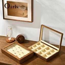 Oirlv Antique Wooden Jewelry Box Rings Necklaces And Bracelets Display Case Transparent Jewelry Storage Box; Jewelry Organizer