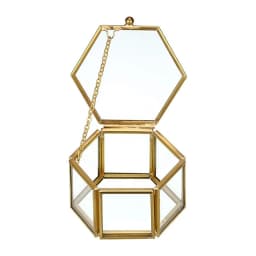 Hot Sale High-end Hexagonal Ring Box Gold And Jewelry Accessory Box Golden Glass Luxurious And Retro Jewelry Storage Box