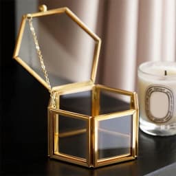 Hot Sale High-end Hexagonal Ring Box Gold And Jewelry Accessory Box Golden Glass Luxurious And Retro Jewelry Storage Box
