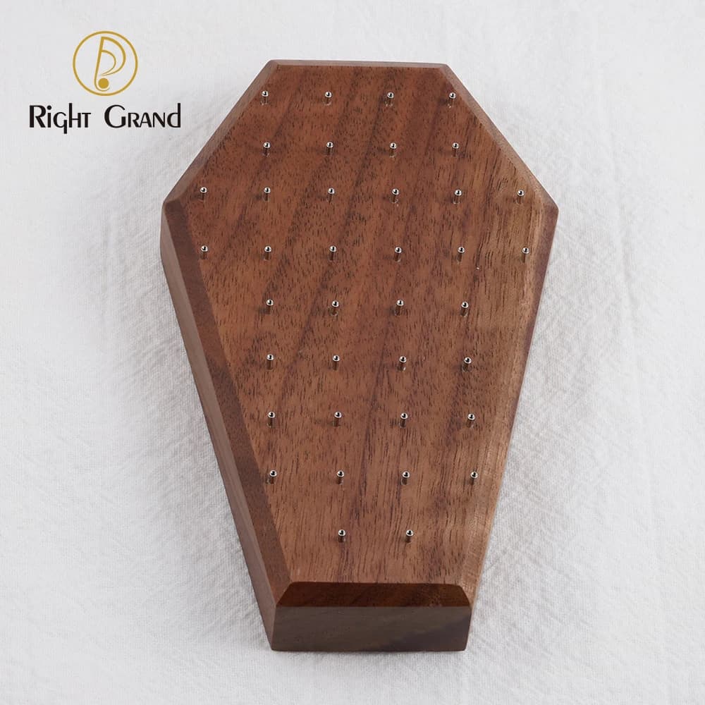 Neo-Gothic Coffin Black Walnut Solid Wood Display Stand for 16G 14G Piercing Jewelry Modern Display Holder with 38 Posts