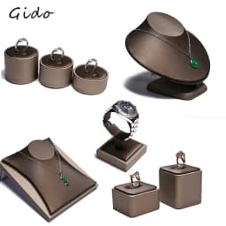 PU Brown Ring Earrings Pendant Necklace Jewelry Display Stand Set Tray Bangle Bracelet Storage Case Holder Organizer Kit