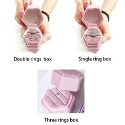 Hexagon Velvet Jewelry Box with Detachable Lid 3 Compartment Ring Box for Wedding Ceremony Engagement Ring Display Box
