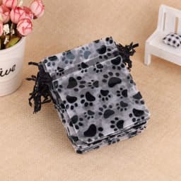 10/25/50pcs Black Cat Claw Pattern Organza Jewelry Bags 9x12/10x15/13x18cm Drawstring Pouches for Gift Candy Packing Wholesale