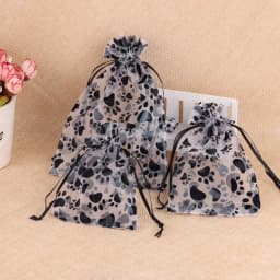 10/25/50pcs Black Cat Claw Pattern Organza Jewelry Bags 9x12/10x15/13x18cm Drawstring Pouches for Gift Candy Packing Wholesale