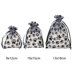 10/25/50pcs Black Cat Claw Pattern Organza Jewelry Bags 9x12/10x15/13x18cm Drawstring Pouches for Gift Candy Packing Wholesale