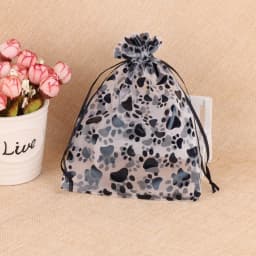 10/25/50pcs Black Cat Claw Pattern Organza Jewelry Bags 9x12/10x15/13x18cm Drawstring Pouches for Gift Candy Packing Wholesale