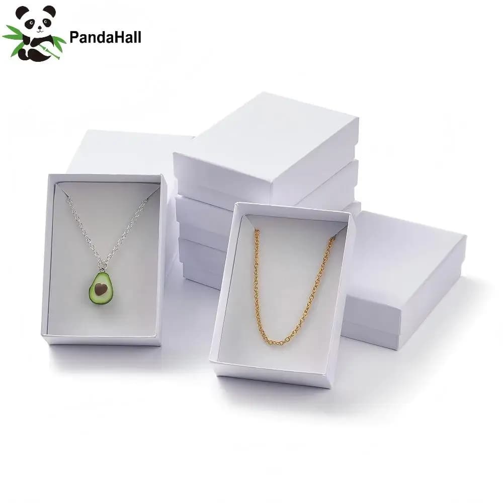 PandaHall 60pcs Rectangle Cardboard Necklace Boxes with Sponge 9x6.5x2.8cm in Black and White for Jewelry Display Gift Packaging