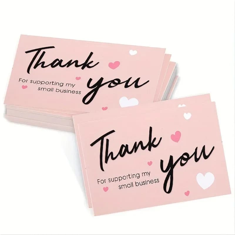 30pcs Black Pink Thank You Cards Greeting Label Tag Packages For Small Business Gift Box Decoration Packaging Supplies Wholesale