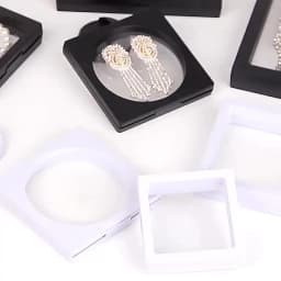 Bulk Lot of 10 PE Film Display Box Ring Earring Jewelry Stand Holder Membrane Case Coin Container Floating Presentation Retainer