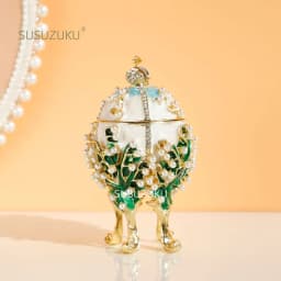 Faberge  Egg Classic Vintage Jewelry Trinket Box with Enamel Rhinestones Victorian Style Ornaments Gift for Home Decor