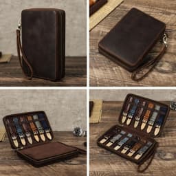 Stylish Watch Band Organizers Holds 12 Straps PU Leather Construction Travel