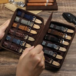 Stylish Watch Band Organizers Holds 12 Straps PU Leather Construction Travel
