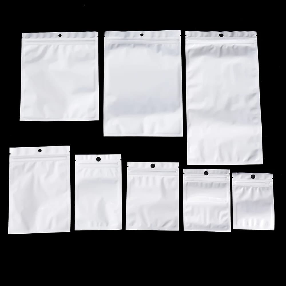 30-100pcs White Plastic Jewelry Bags Self Seal Zipper Retail Packaging Pack Bag for Earring Jewelry Display Storage Supplies