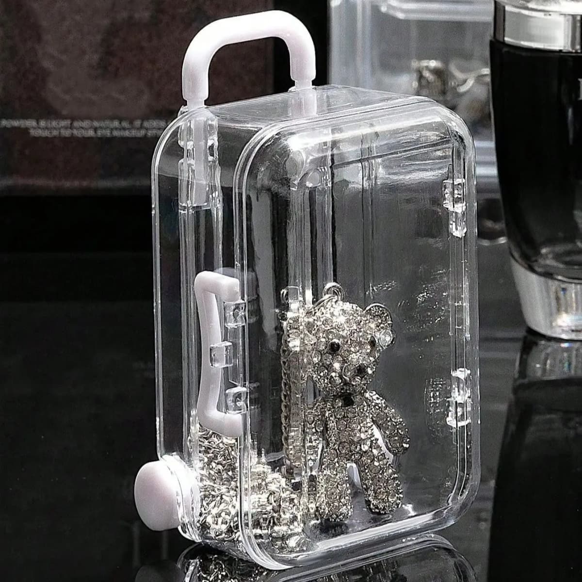 1Pc 5*7cm Transparent Mini Suitcase Trolley Luggage Handbag Model Earrings Necklace Ring Gift Display Box Candy Packaging Box