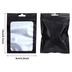 50pcs Black Foil Bags Mylar Zipper Hang Bag with Clear Window for Jewelry Display Packaging Self Sealing Reusable Foil Pouch