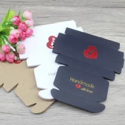 New 10Pcs 8x6x2cm White /Kraft /Black Jewelry Display Packing Box Handmade With Love Cardboard Gift Package & Wedding Favourite