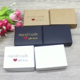 New 10Pcs 8x6x2cm White /Kraft /Black Jewelry Display Packing Box Handmade With Love Cardboard Gift Package & Wedding Favourite