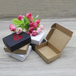 New 10Pcs 8x6x2cm White /Kraft /Black Jewelry Display Packing Box Handmade With Love Cardboard Gift Package & Wedding Favourite
