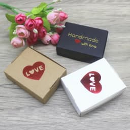 New 10Pcs 8x6x2cm White /Kraft /Black Jewelry Display Packing Box Handmade With Love Cardboard Gift Package & Wedding Favourite
