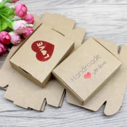 New 10Pcs 8x6x2cm White /Kraft /Black Jewelry Display Packing Box Handmade With Love Cardboard Gift Package & Wedding Favourite