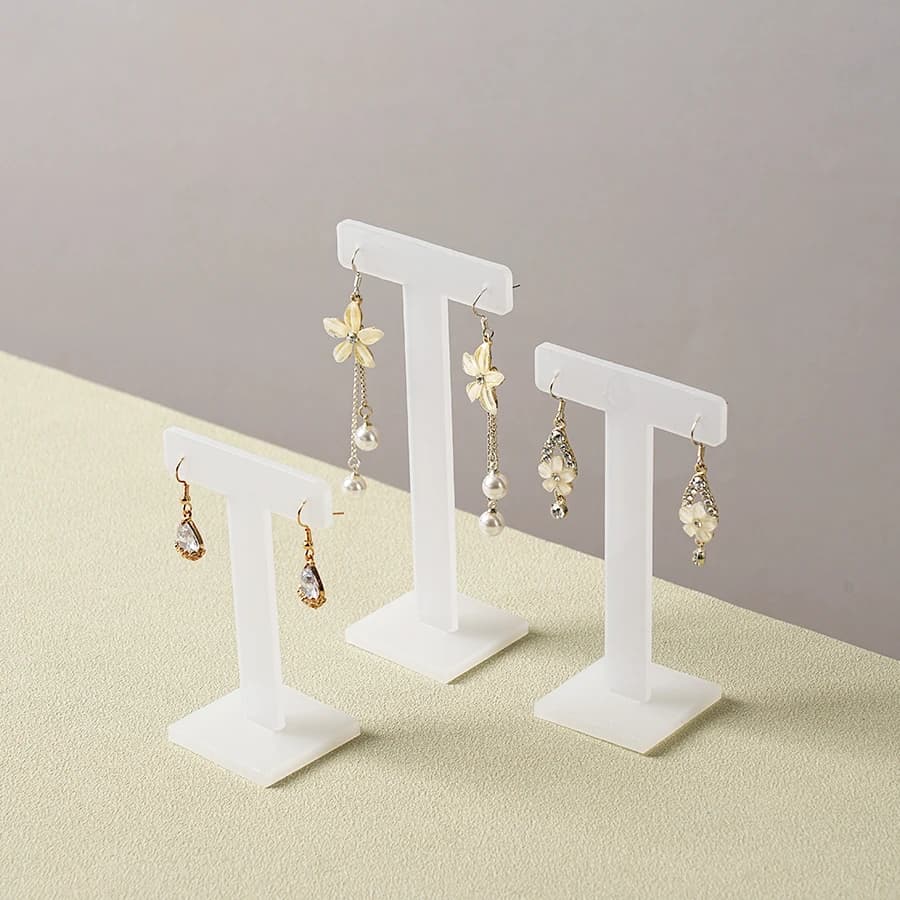 Jewelry Display Rack, Acrylic T-shaped Earring Display Stand Set, High-end Acrylic Earrings Holder Organizer Case White Acrylic