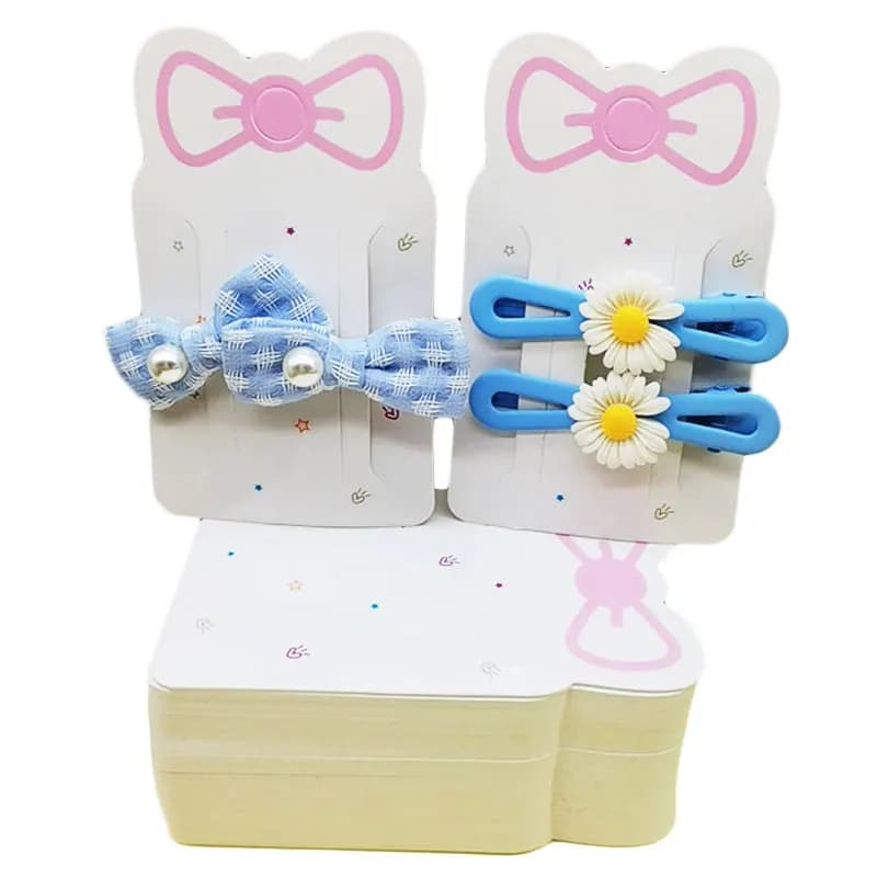 50pcs 6x10cm Pink Hair Clip Bow Display Cards for DIY Hair Jewelry Barrette Hairpin Packaging Cardboard Retail Display Holder