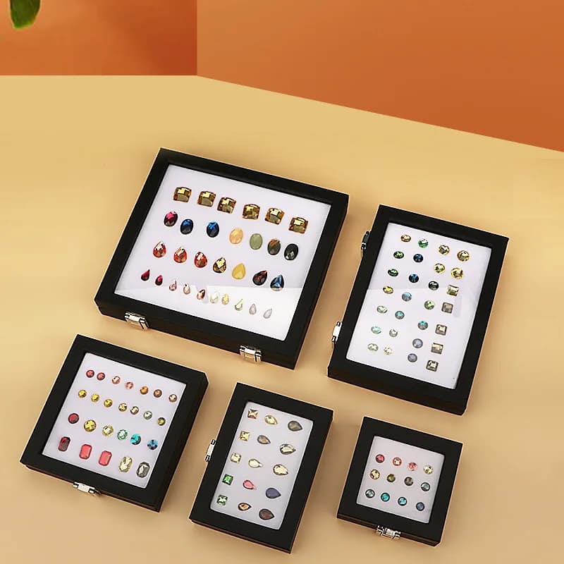 Gemstone Diamond Jewelery Display Storage Transparent Glass Lid Box Pendant Earrings Gem Stone Holder Organizer case